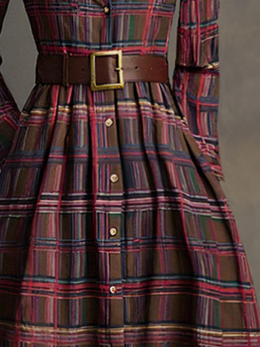 Elowen | Reddish Brown Plaid Maxi Dress