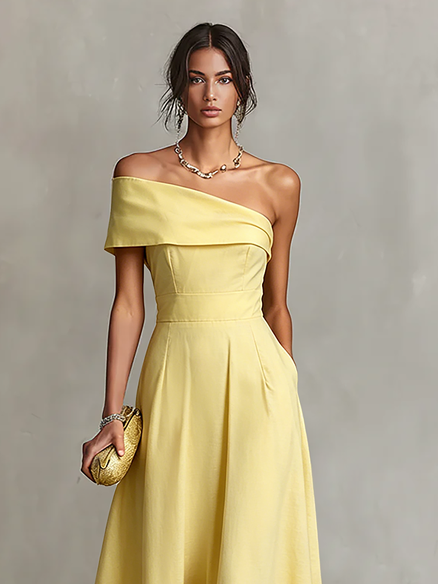 Freya | Yellow One-Shoulder Linen Dress