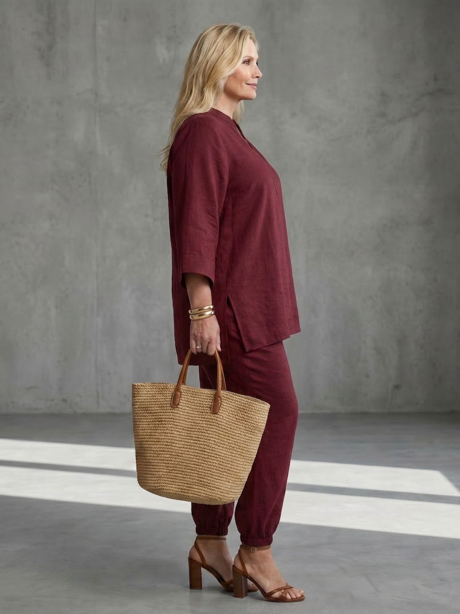 Georgiana | V Neck Tunic Gathered Trouser Set