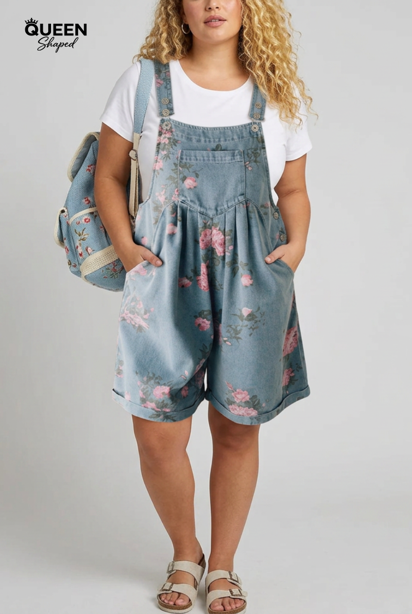Judy | Vintage Washed Soft Cotton Feel Denim Floral Jumpsuit