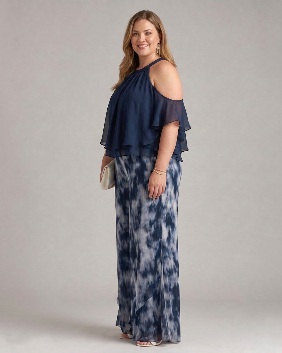 Xylara | Layered Halter Neck Printed Wide Leg Set