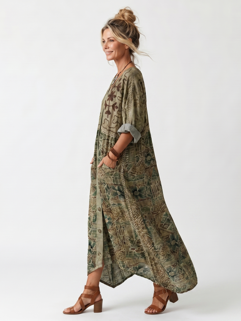 Aleta | Embroidered Pocket Midi Dress