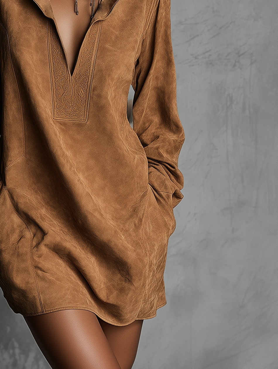 Ariella | Embossed Suede V-Neck Dress
