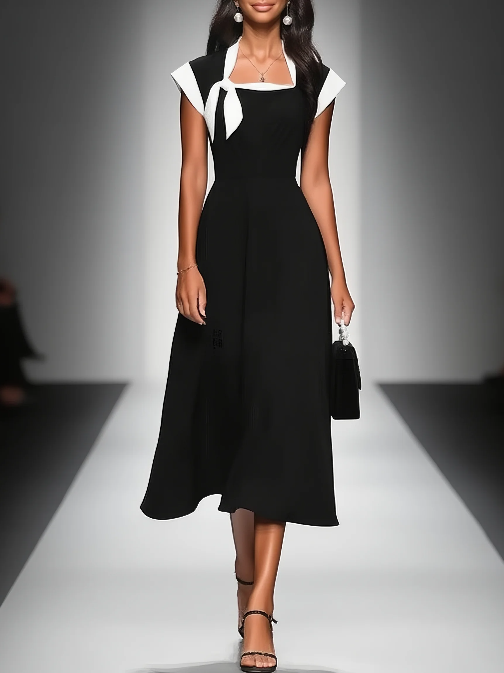 Elise | Colorblock Square-Neck Midi Dress