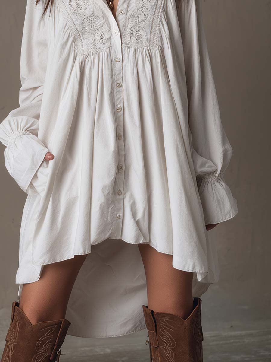Isla | Lace Hem Long-Sleeve Mini Dress