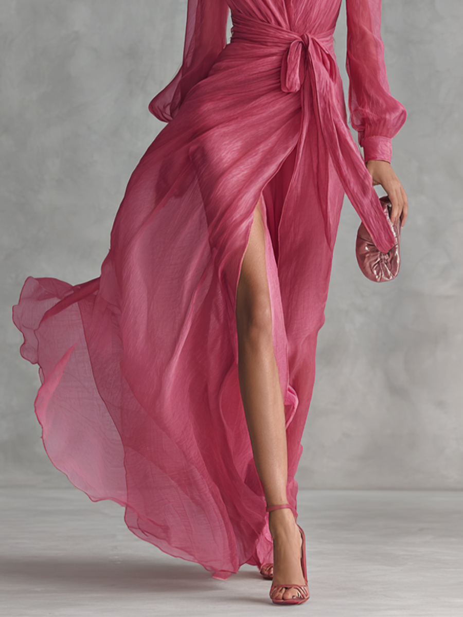 Adeline | Rose Pink Chiffon Tie-Waist Dress