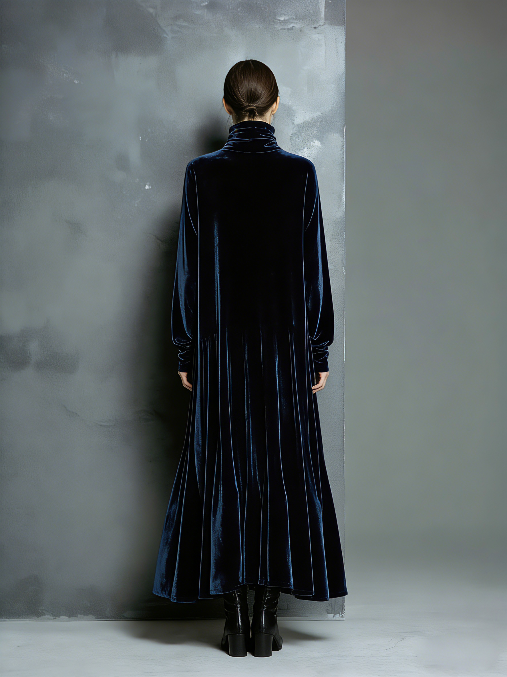 Adeline | Navy Velvet High-Neck Maxi Dress