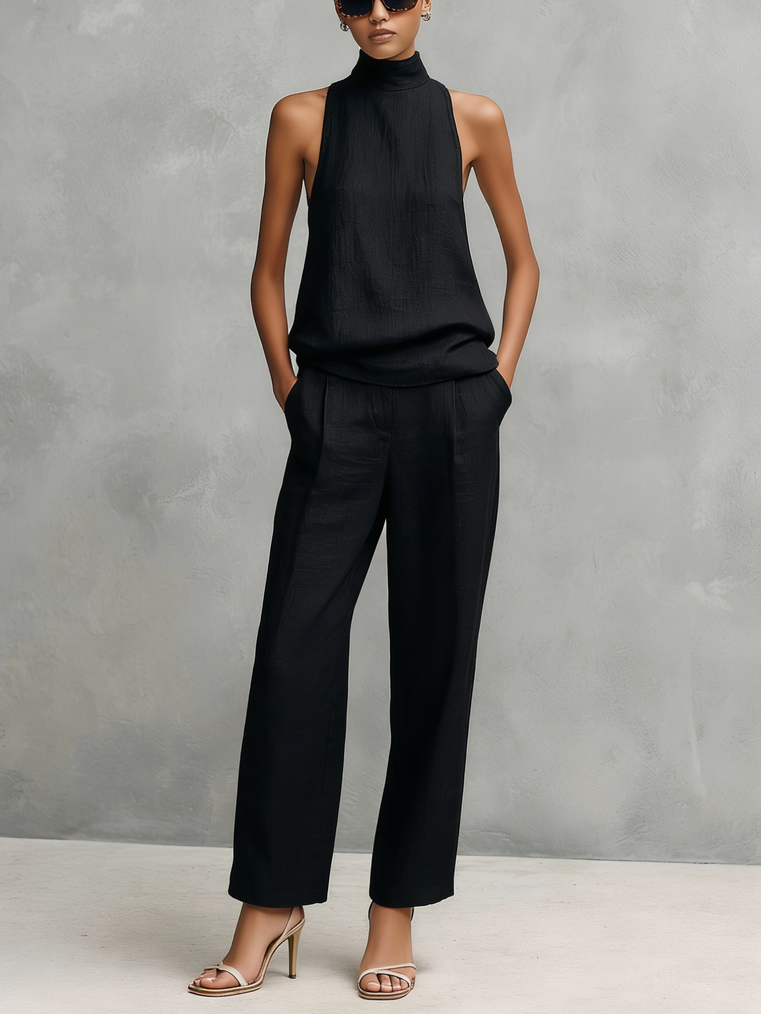 Monroe | Black Sleeveless Trouser Set