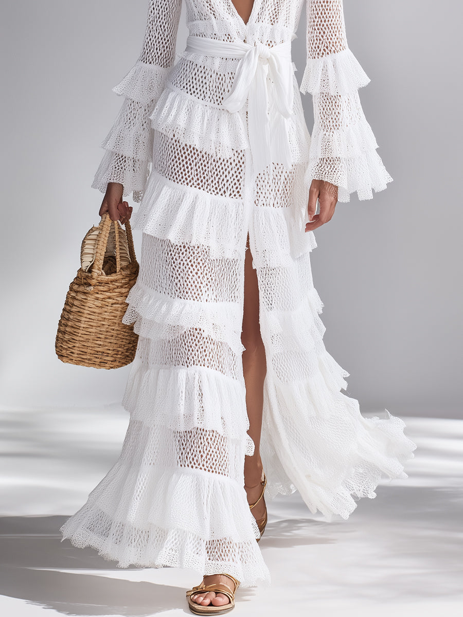 Amelie | White Crochet Knit Cardigan