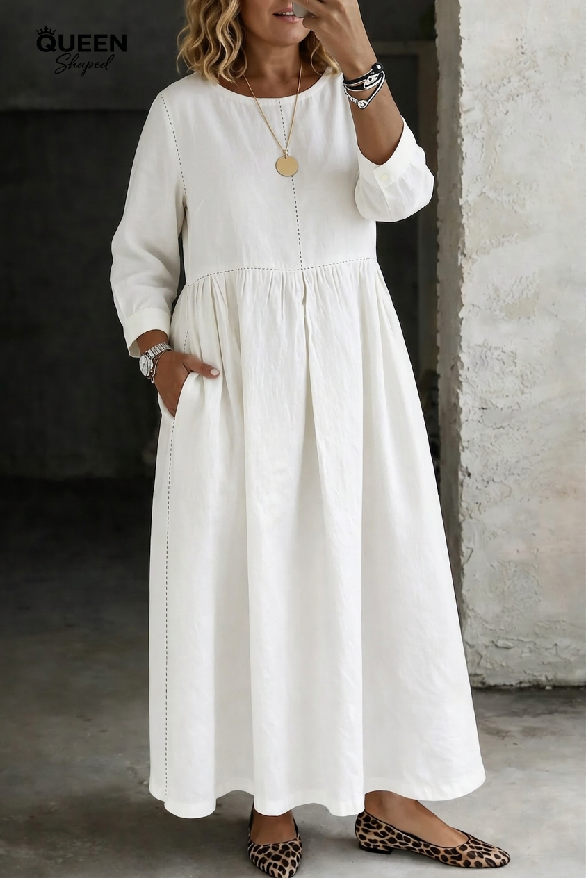 Melissa | Round Neck Long Sleeve Denim Dress