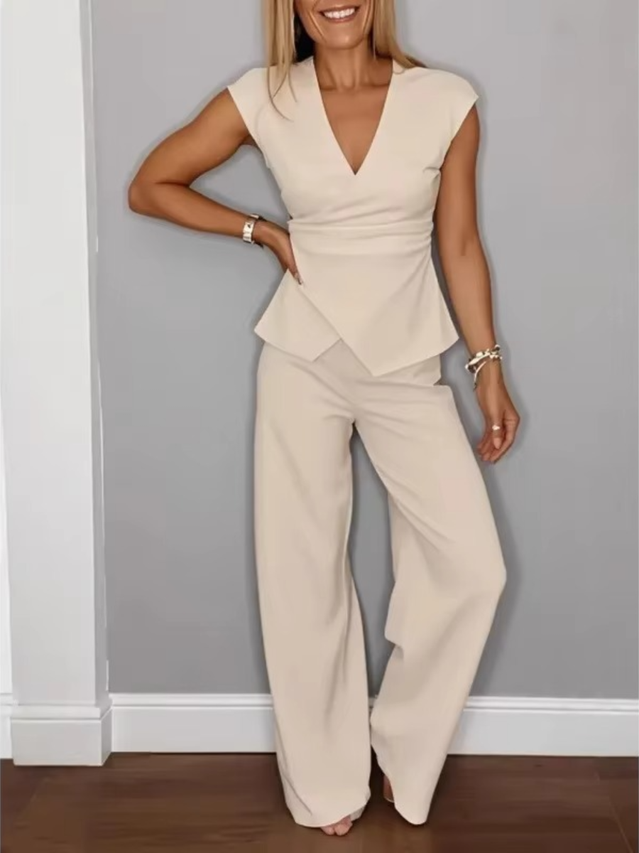 Natalie™ | Elegant V-Neck Top & Trousers Set – product image 3