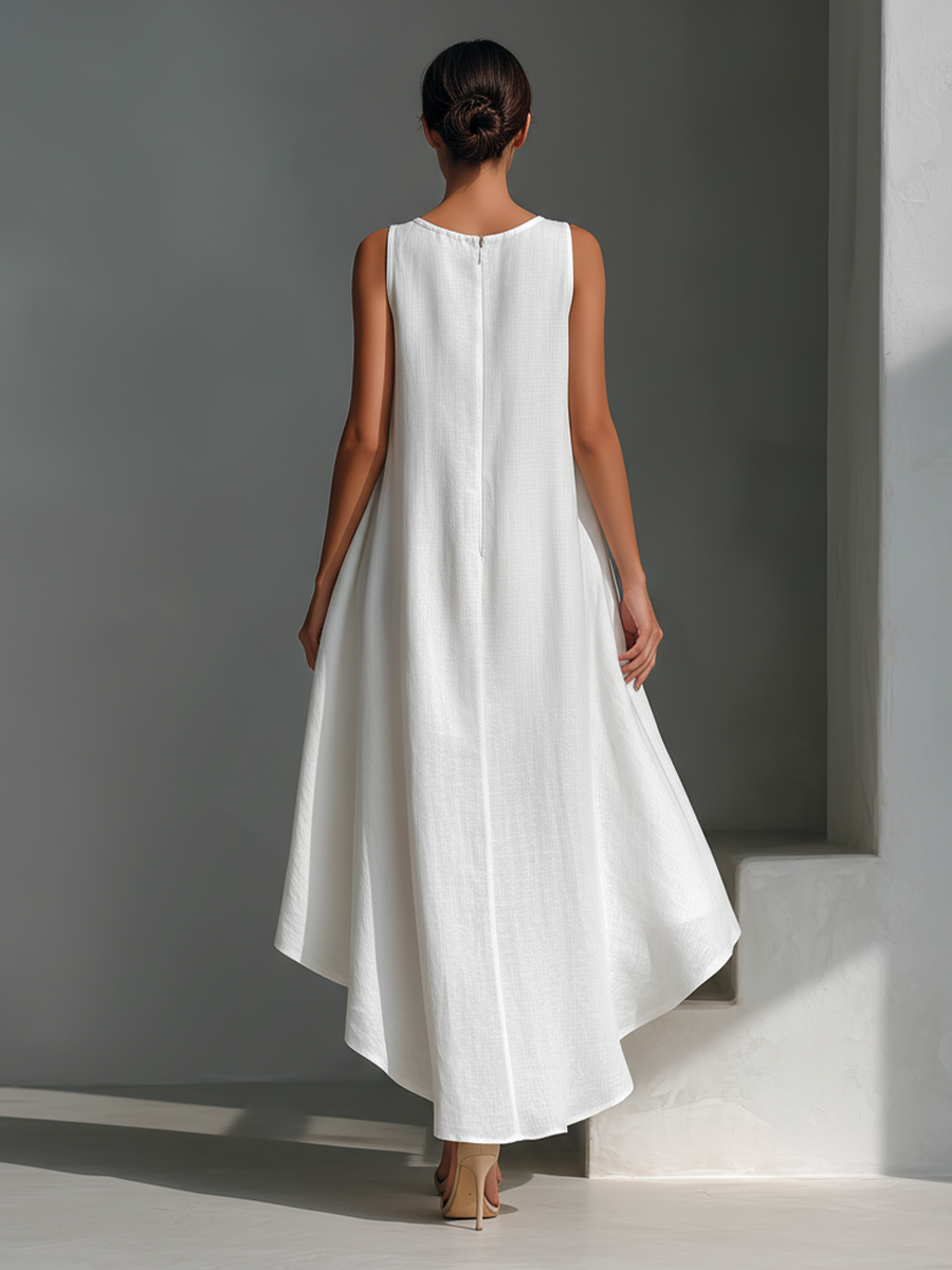 Elsie | White Asymmetric Midi Dress