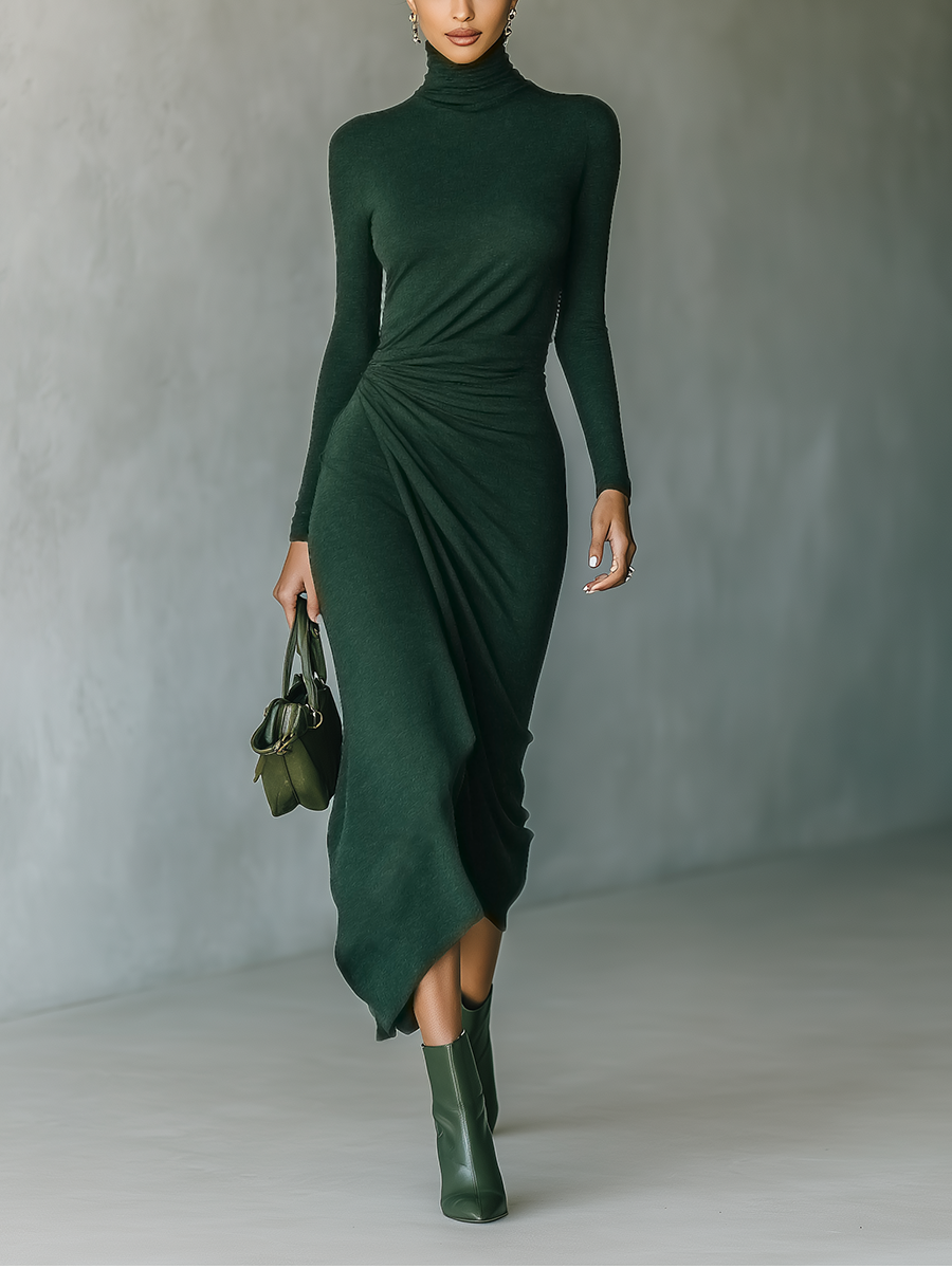 Kirsty | Dark Green High-Neck Wrap Dress