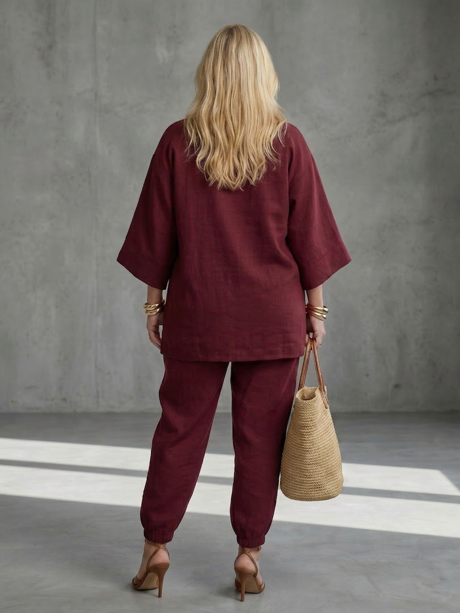 Georgiana | V Neck Tunic Gathered Trouser Set