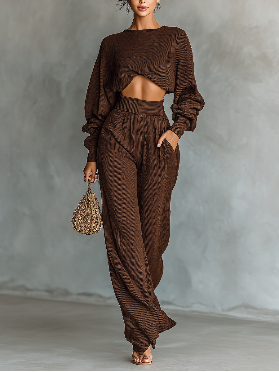 Colette | Coffee Knit Wide-Leg Set