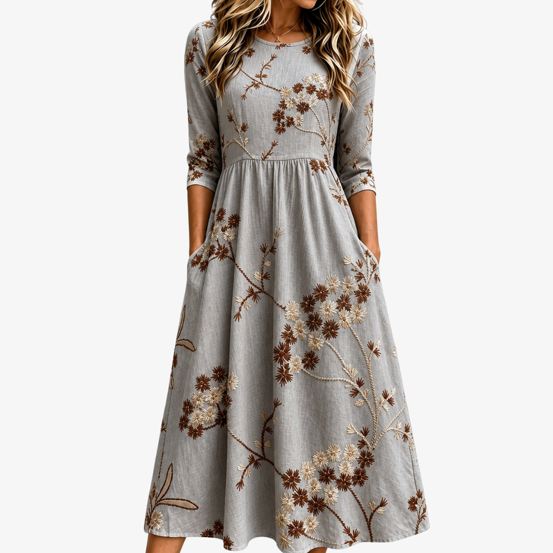Autumn Meadow Blossom Pocket Midi Dress