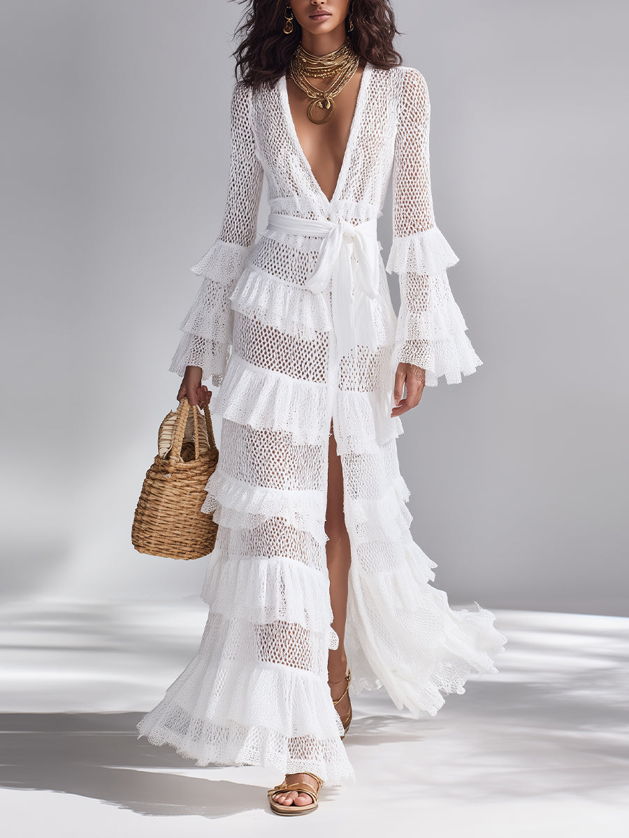 Amelie | White Crochet Knit Cardigan