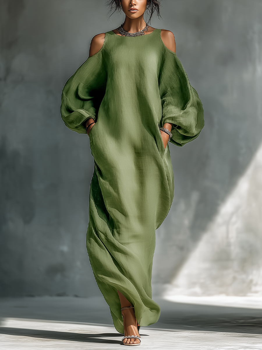 Livia | Puff Sleeve Cold-Shoulder Maxi Dress