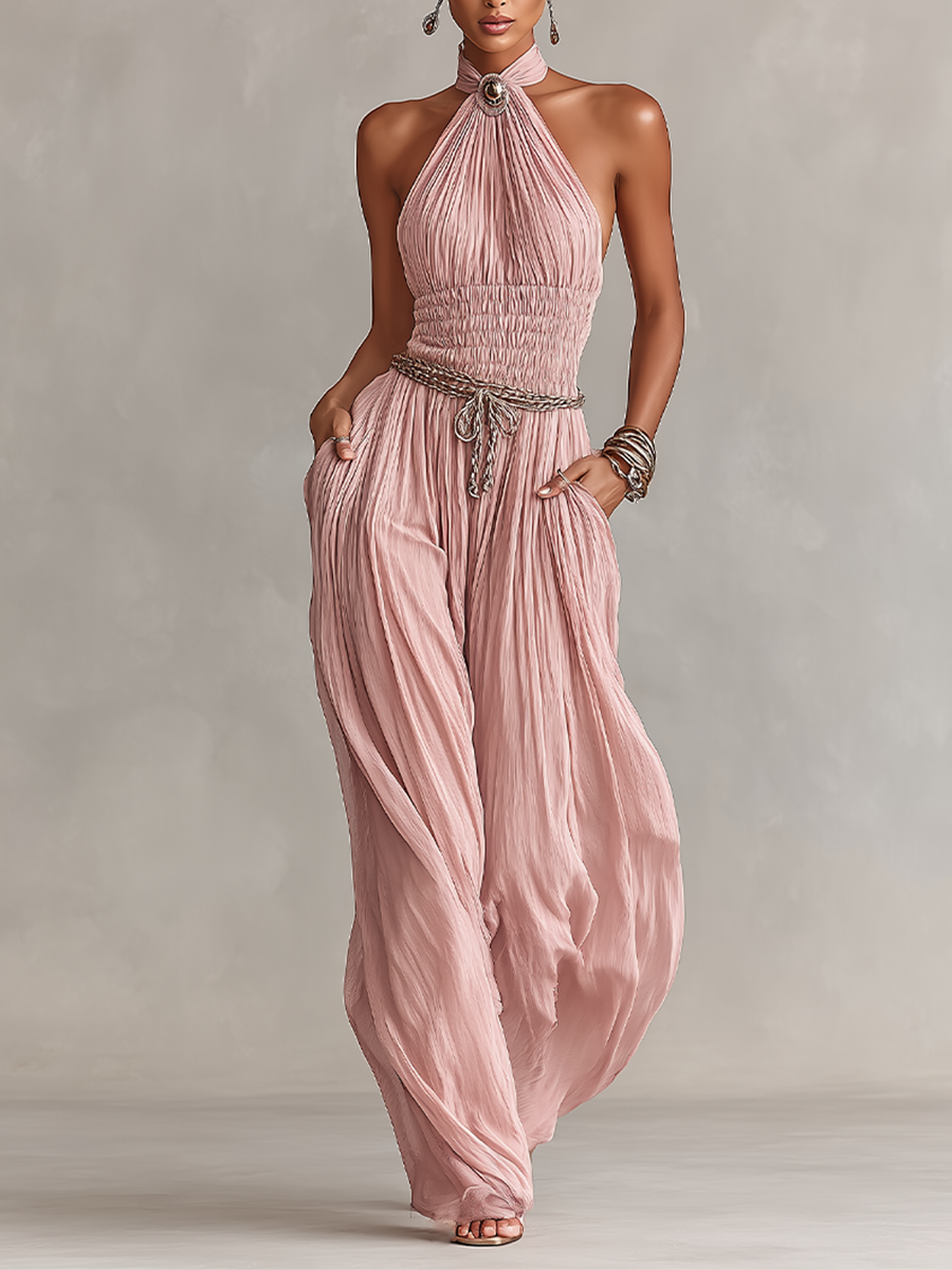 Blush | Pleated Halter Jumpsuit