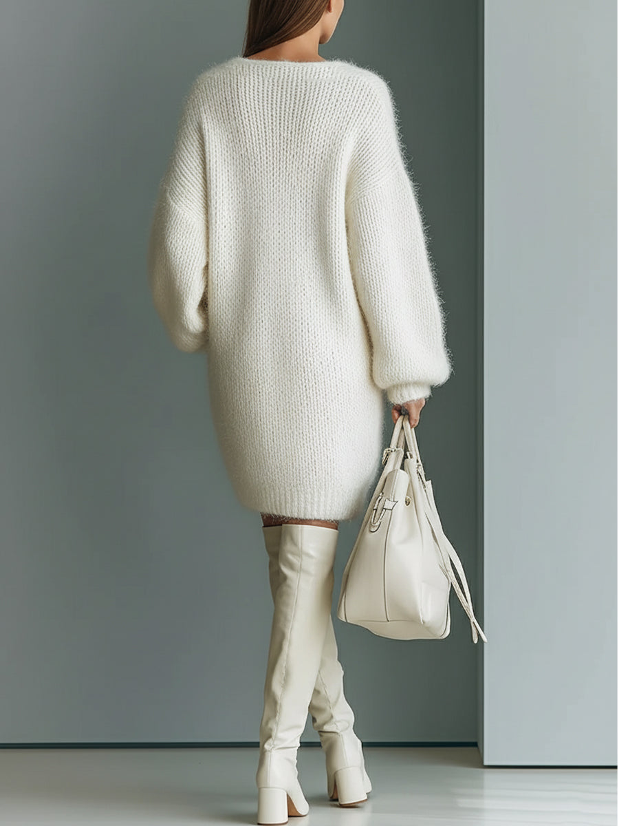 Maria | Elegant V-Neck Sweater Dress
