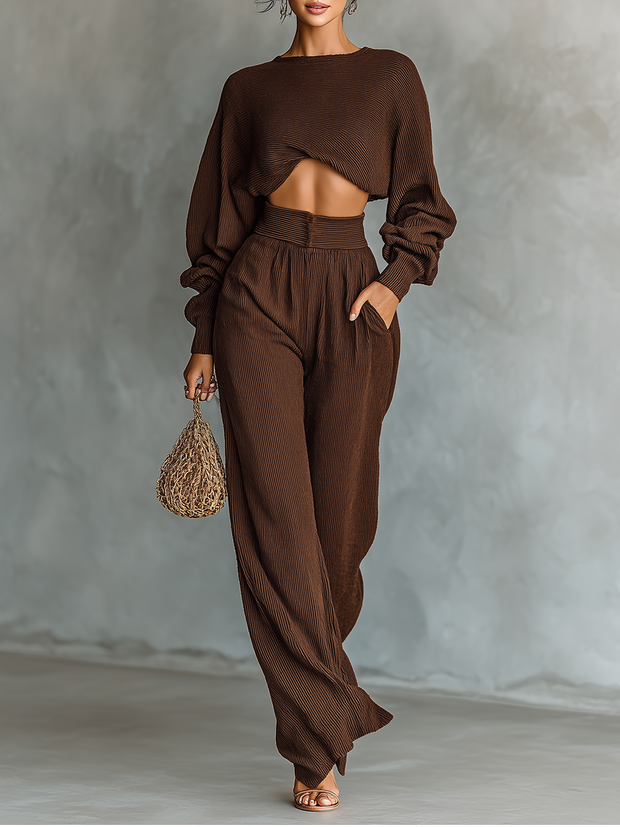 Colette | Coffee Knit Wide-Leg Set