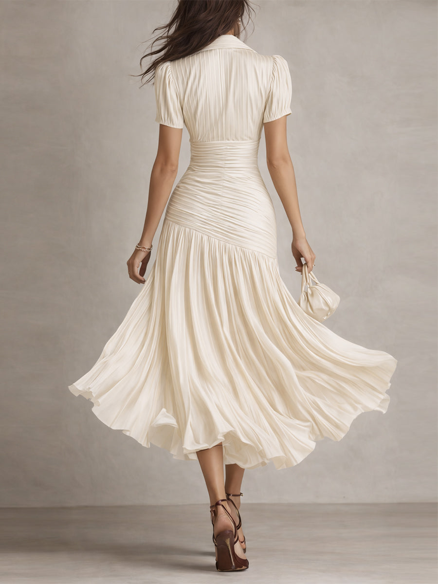 Bianca | Striped Satin Pleated Midi Dress