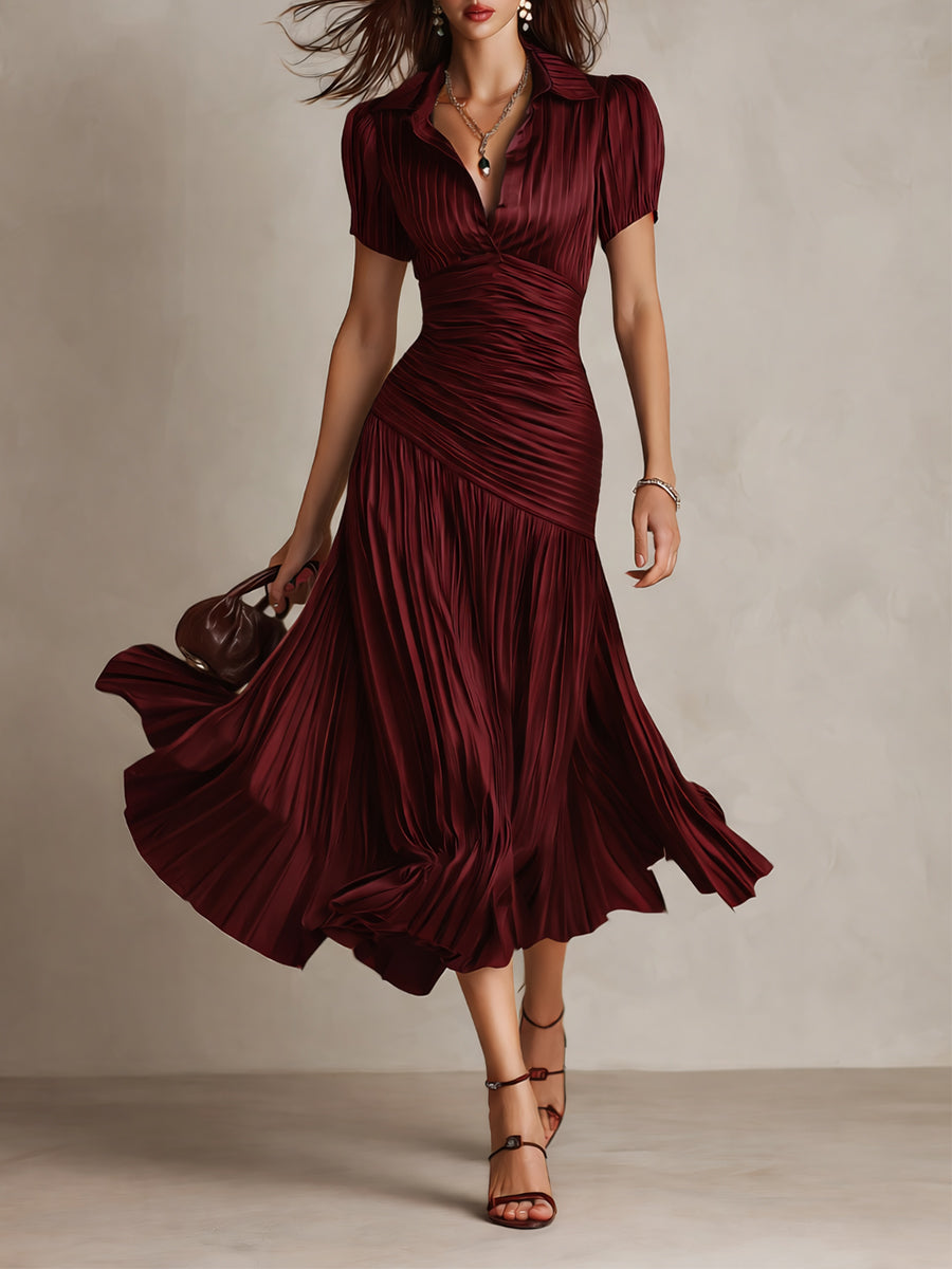 Bianca | Striped Satin Pleated Midi Dress