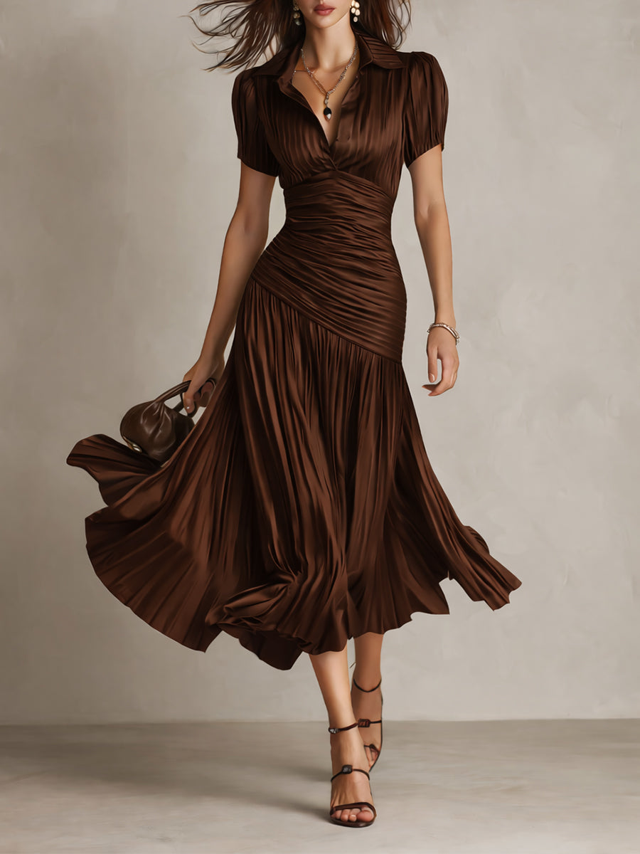 Bianca | Striped Satin Pleated Midi Dress