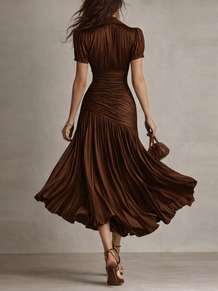 Bianca | Striped Satin Pleated Midi Dress