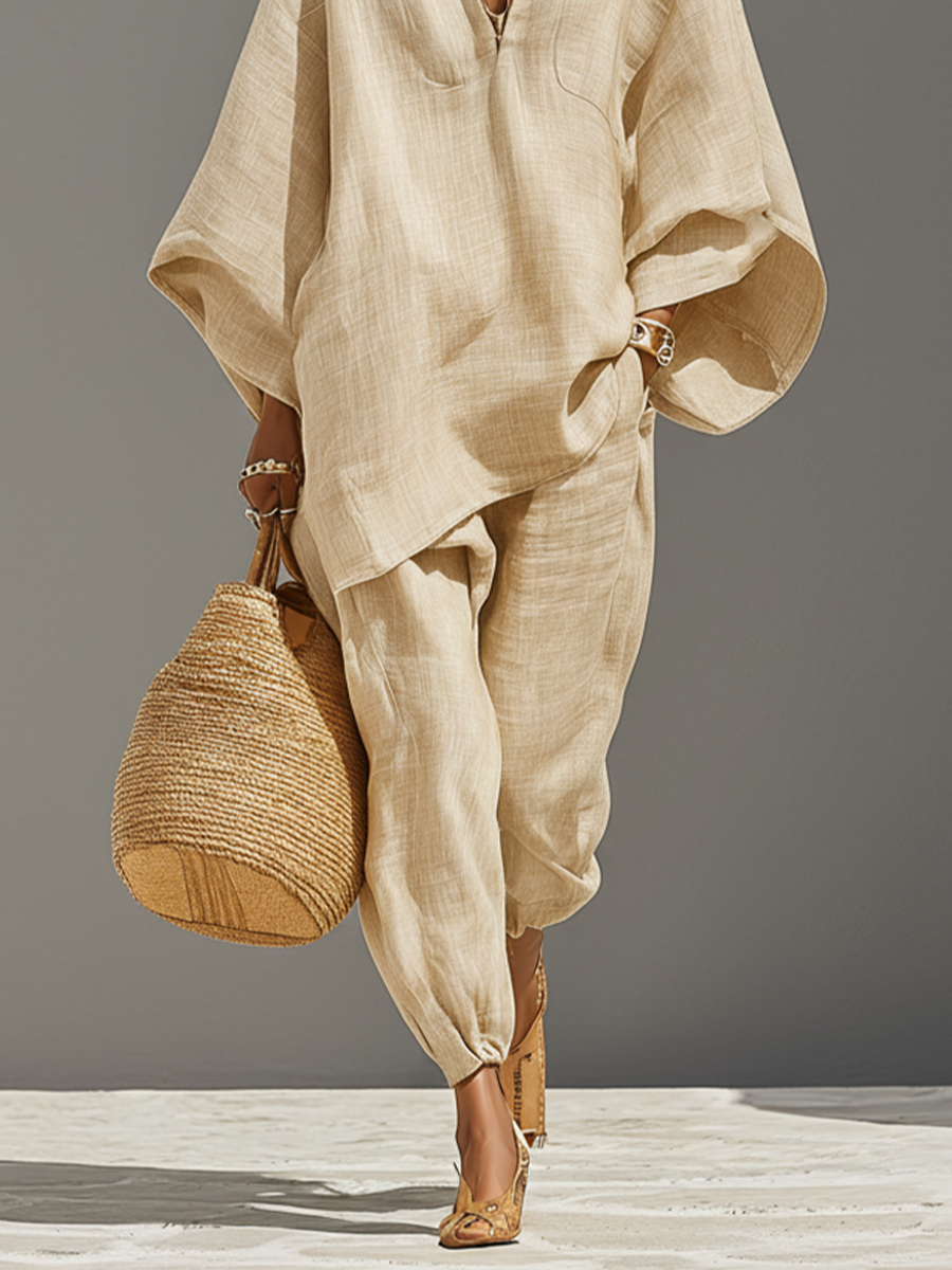 Ayla | Neutral Asymmetric Linen Set