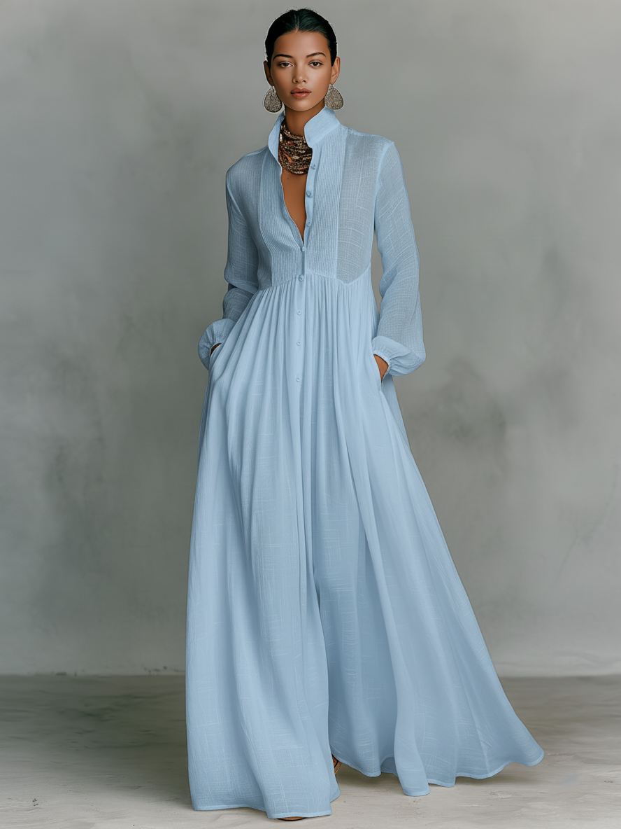 Mabel | Patchwork Stand-Collar Maxi Dress