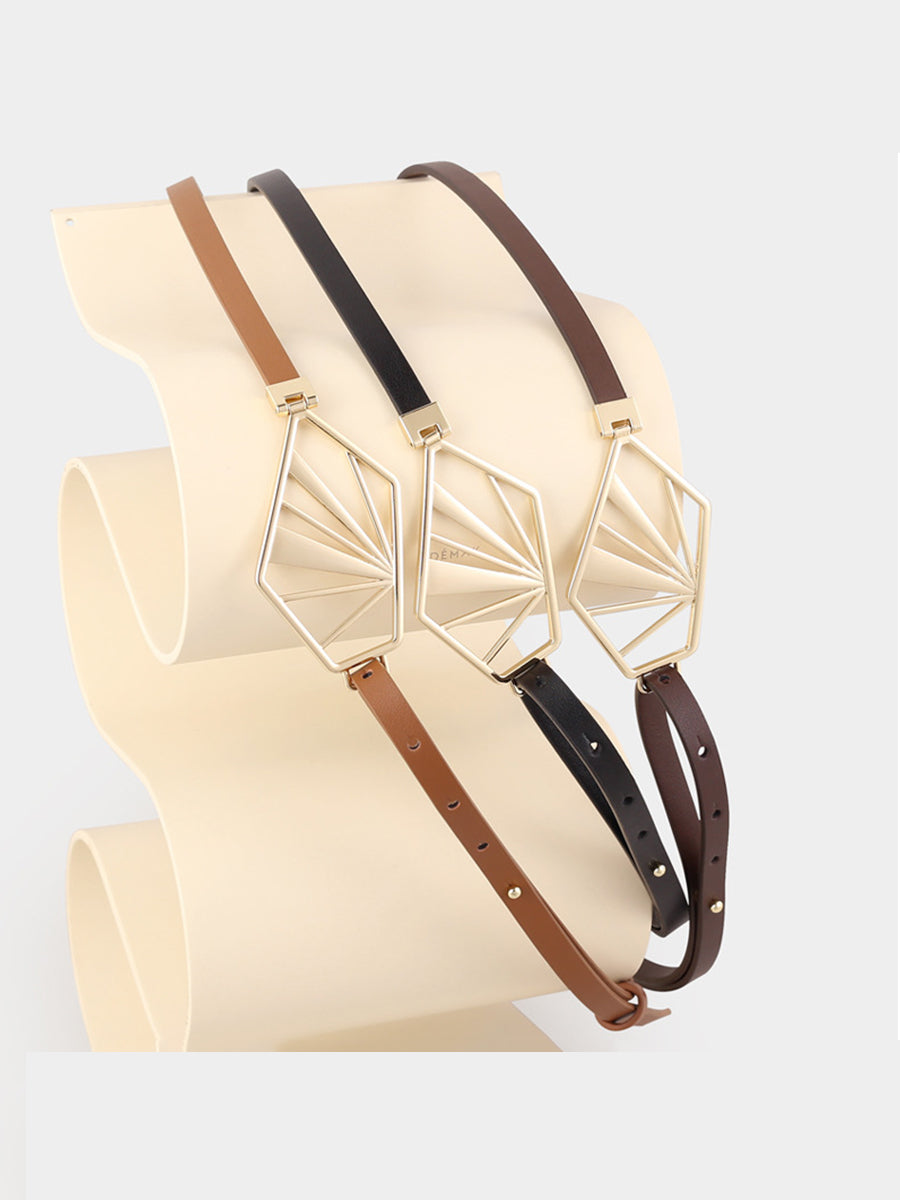 Elodie | Brown Geometric Leather Belt