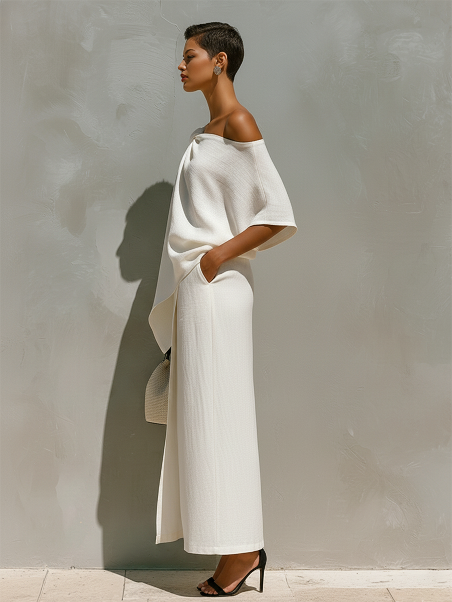 Amelia | One-Shoulder Linen Skirt Set
