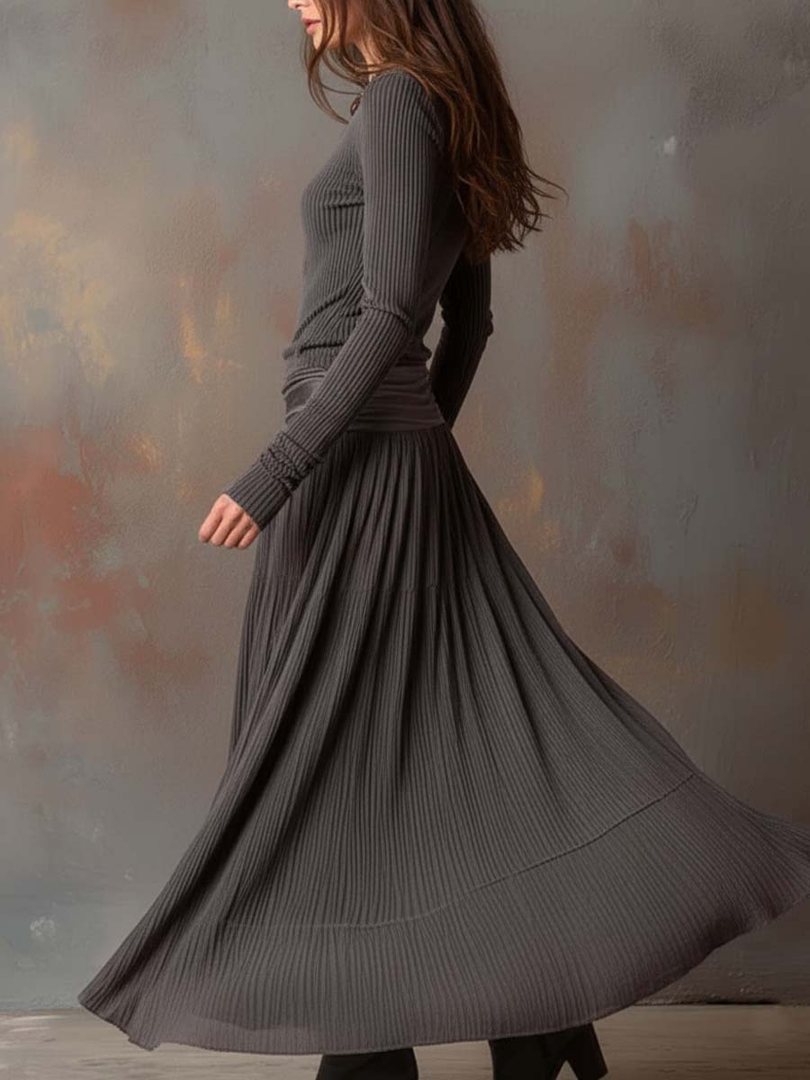 Nora | Charcoal Ribbed Knit Maxi Dress