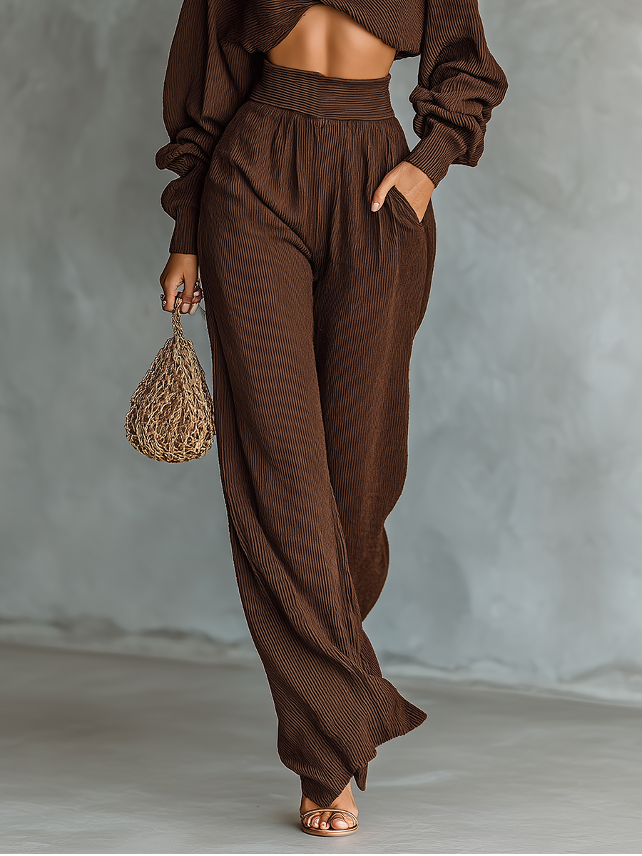 Colette | Coffee Knit Wide-Leg Set