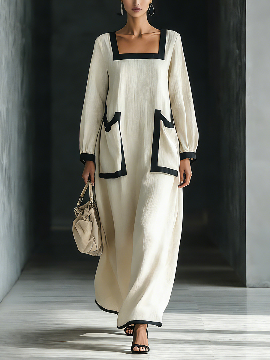 Lucia | Square-Neck Linen Maxi Dress