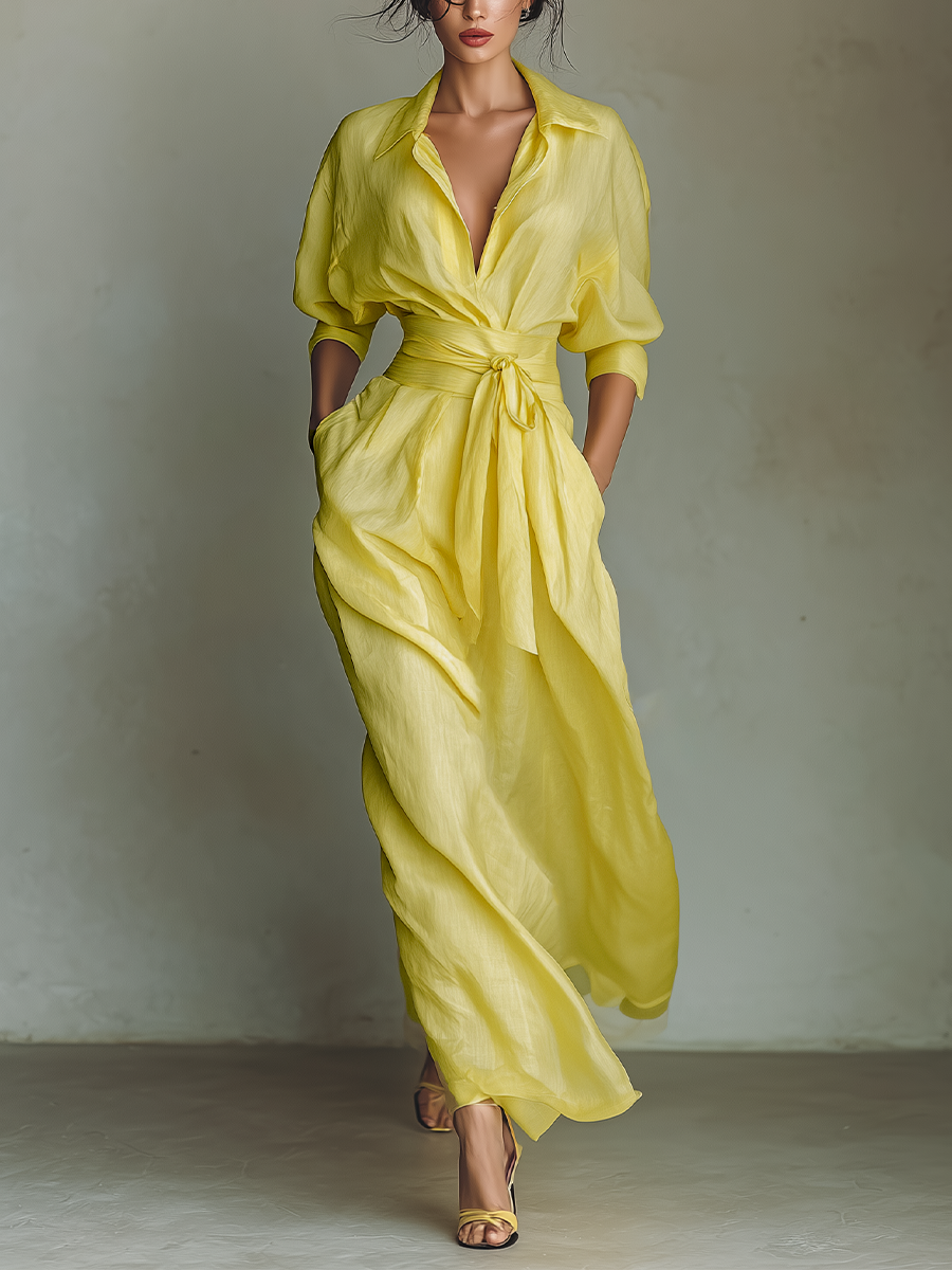 Mila | Lemon Tie-Waist Shirt Dress