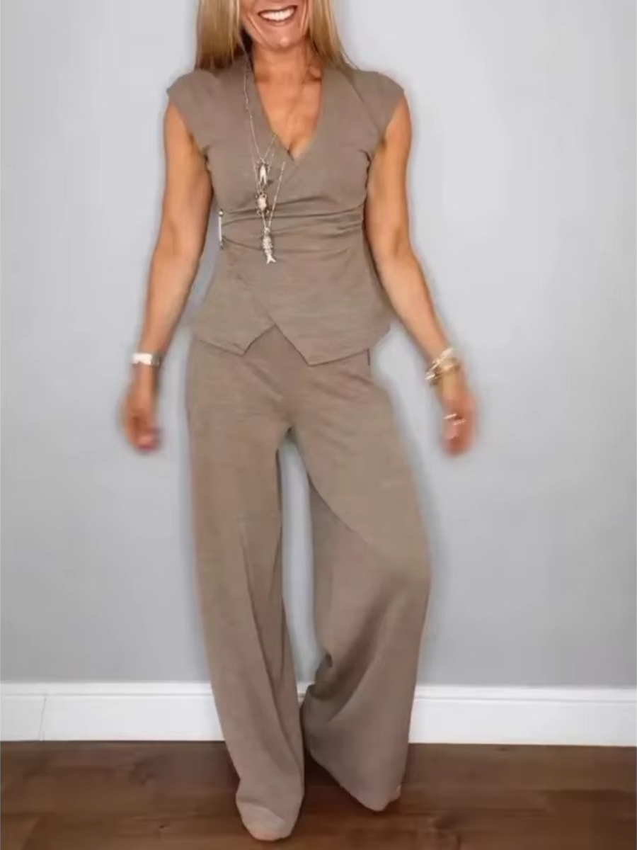 Natalie™ | Elegant V-Neck Top & Trousers Set – product image 5