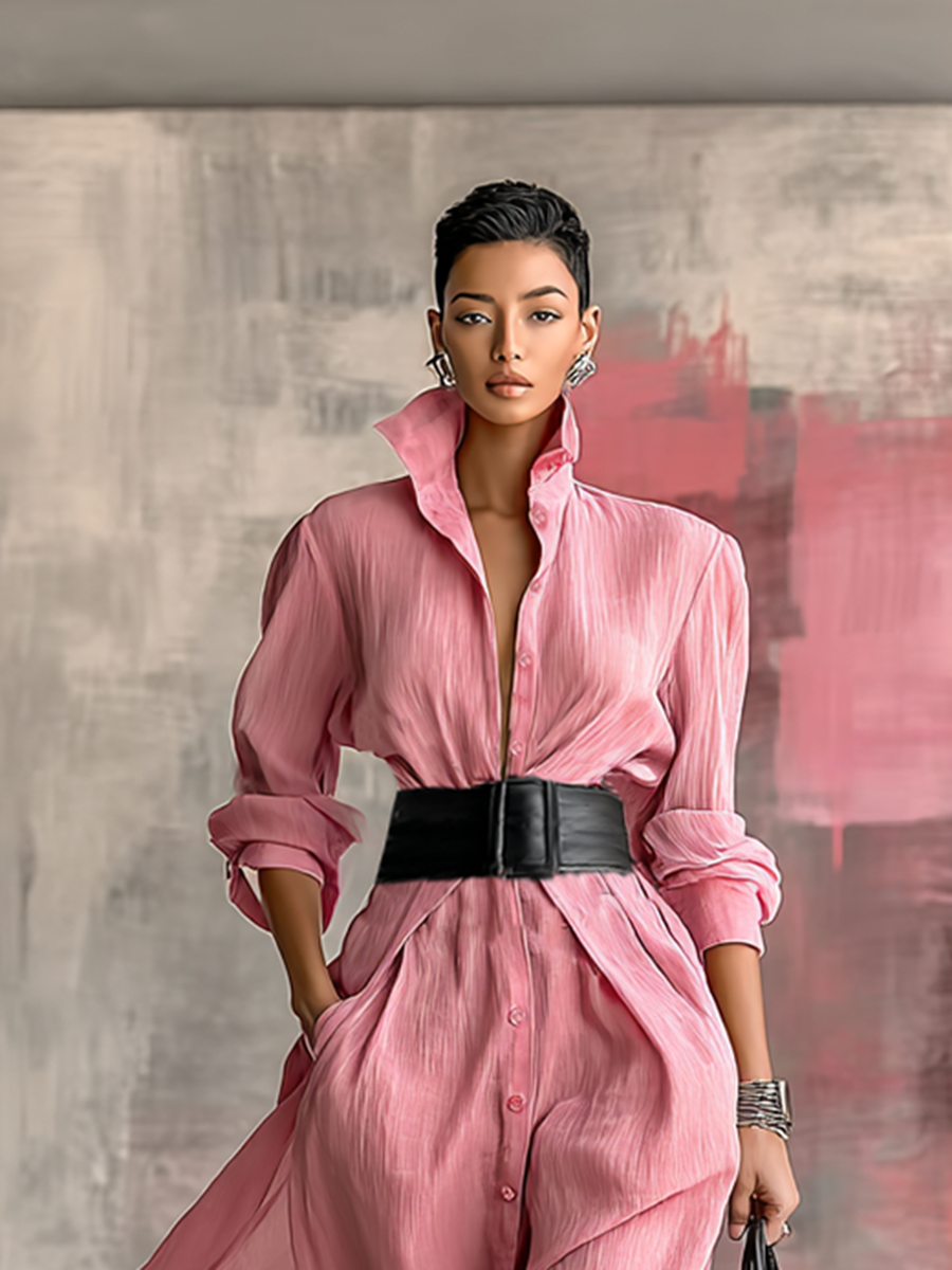 Rosalie | Belted Shirt Maxi Dress