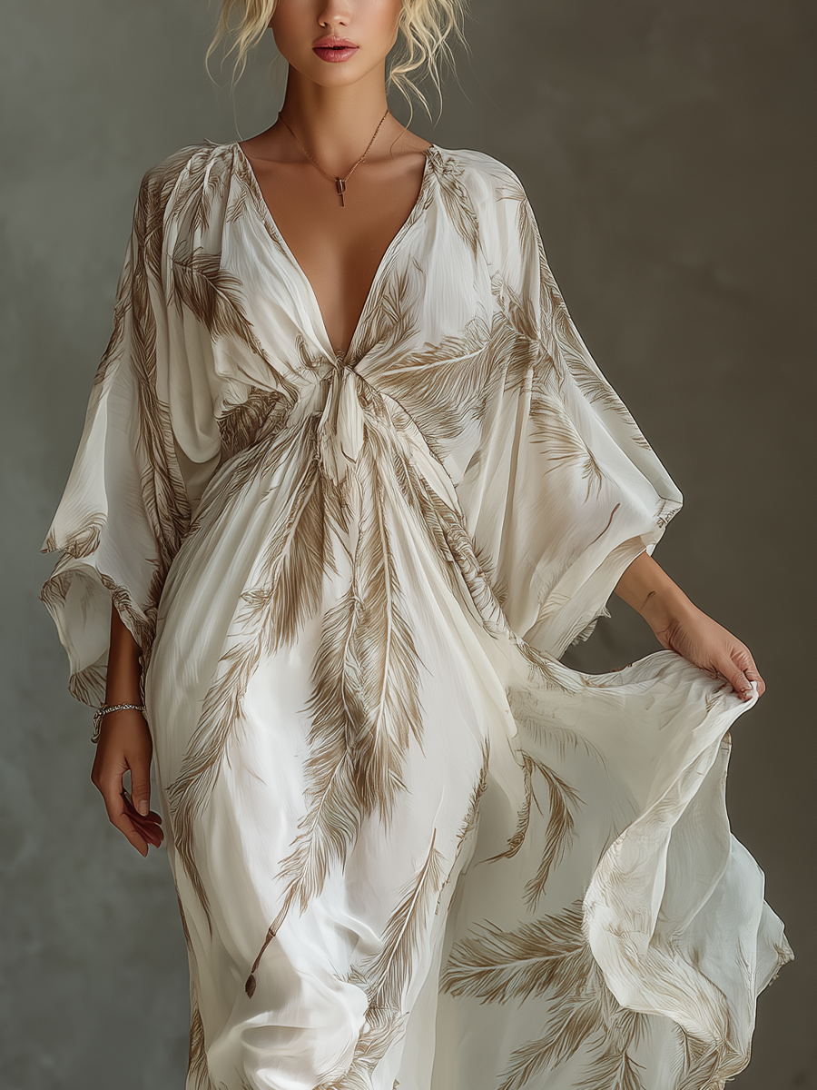 Johanna | Palm Print Chiffon Maxi Dress