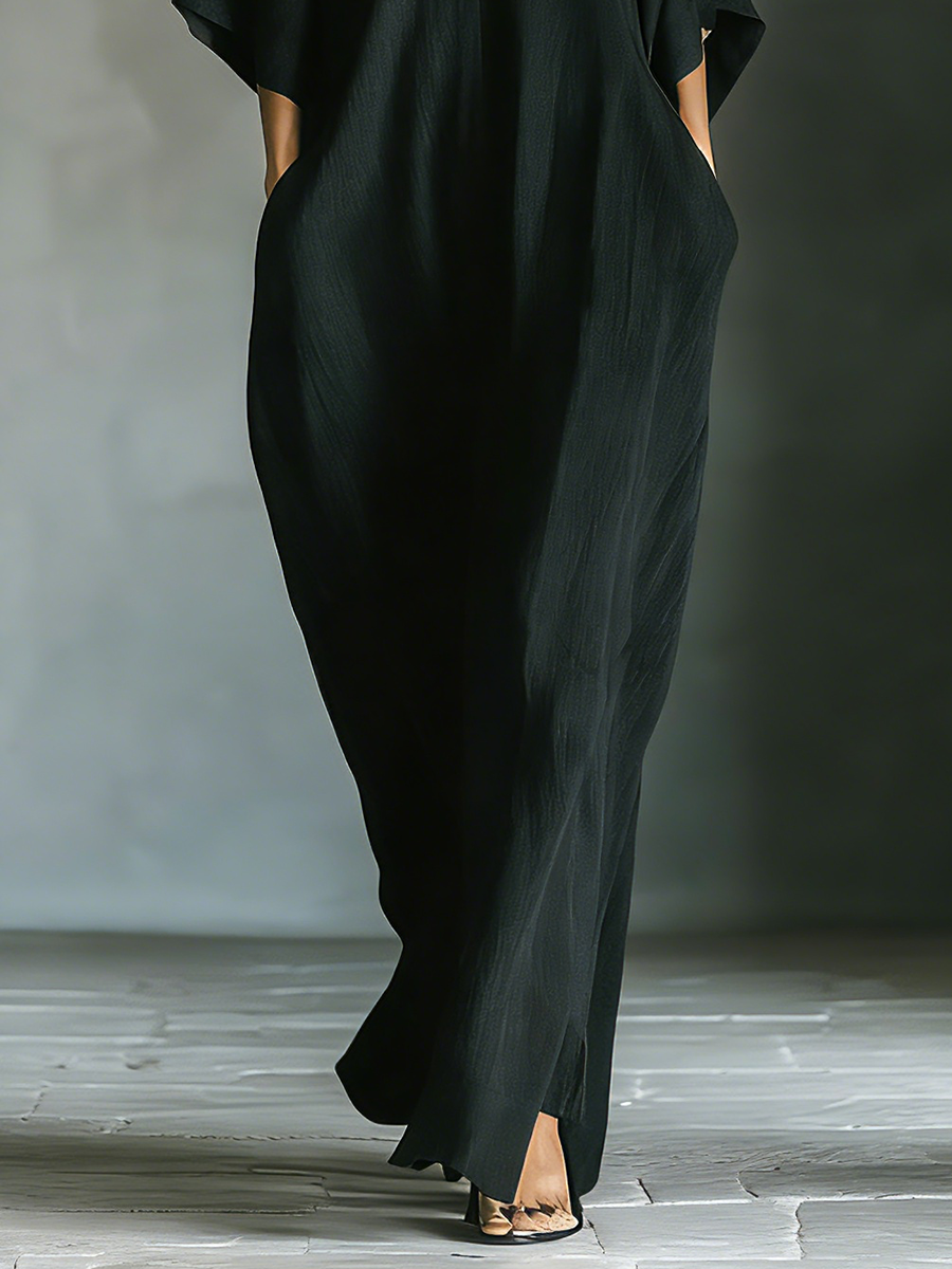 Audrey | Black Kimono-Sleeve Maxi Dress