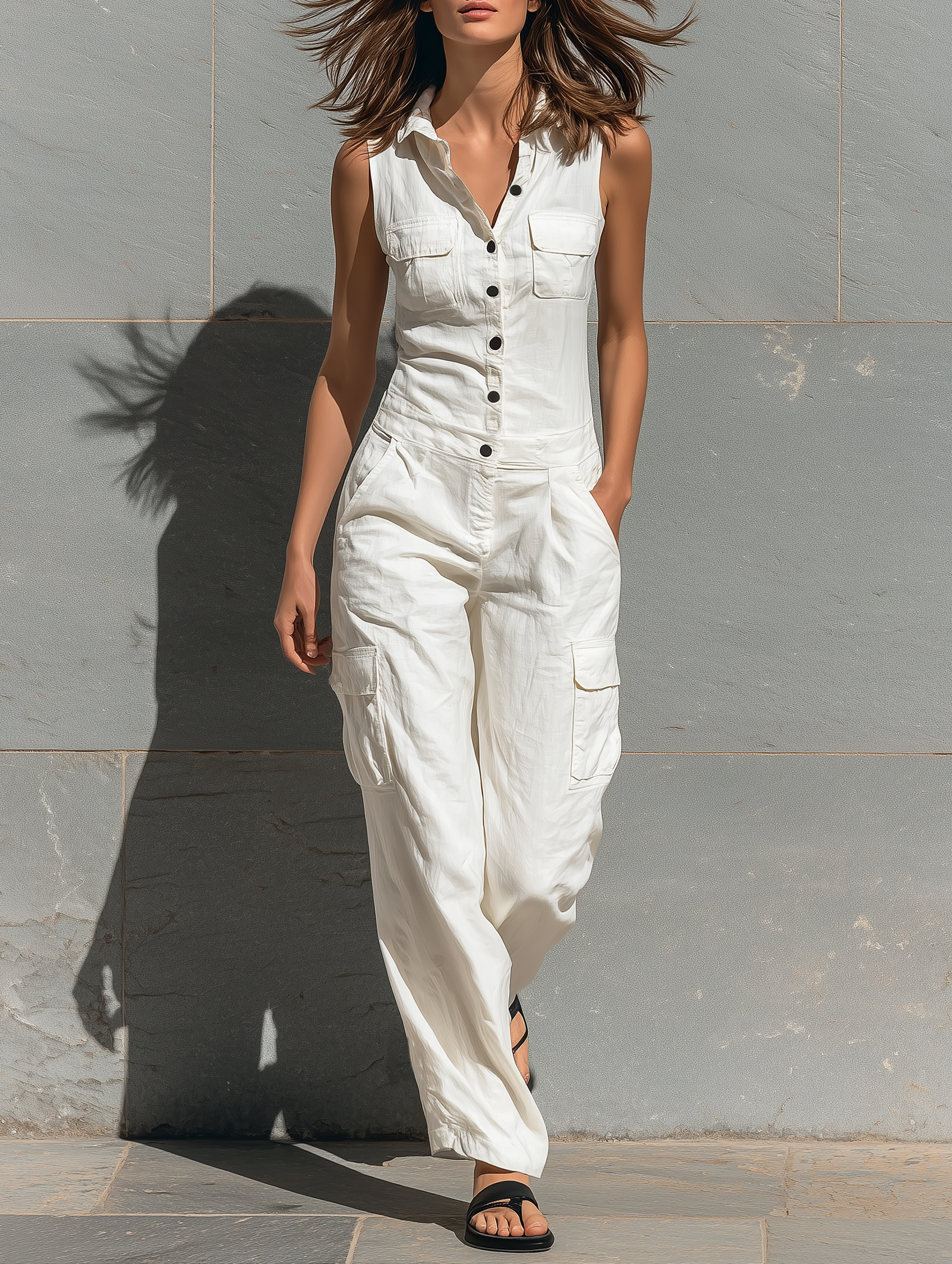 Estelle | Single-Breasted Sleeveless Jumpsuit