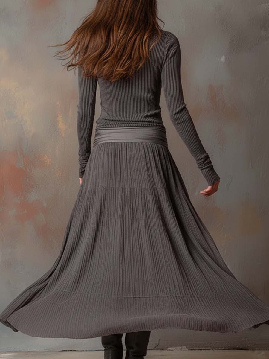 Nora | Charcoal Ribbed Knit Maxi Dress