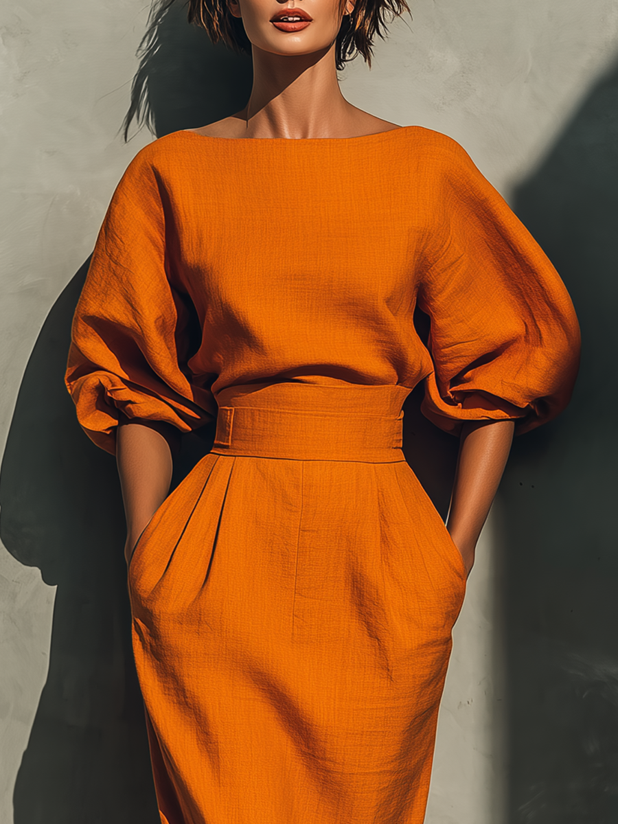 Colette | Orange Top & Midi Skirt Set
