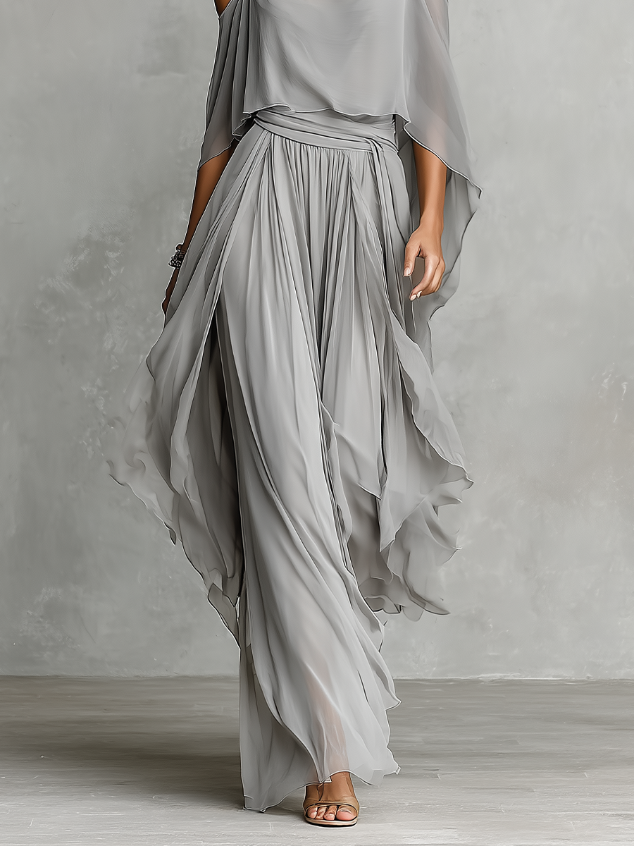 Ophelia | Grey Chiffon Flared Set