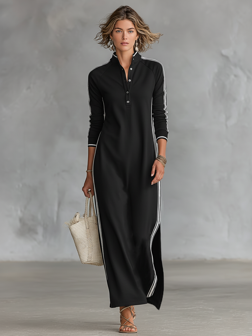 Mykhalah | White-Trim Button Maxi Dress