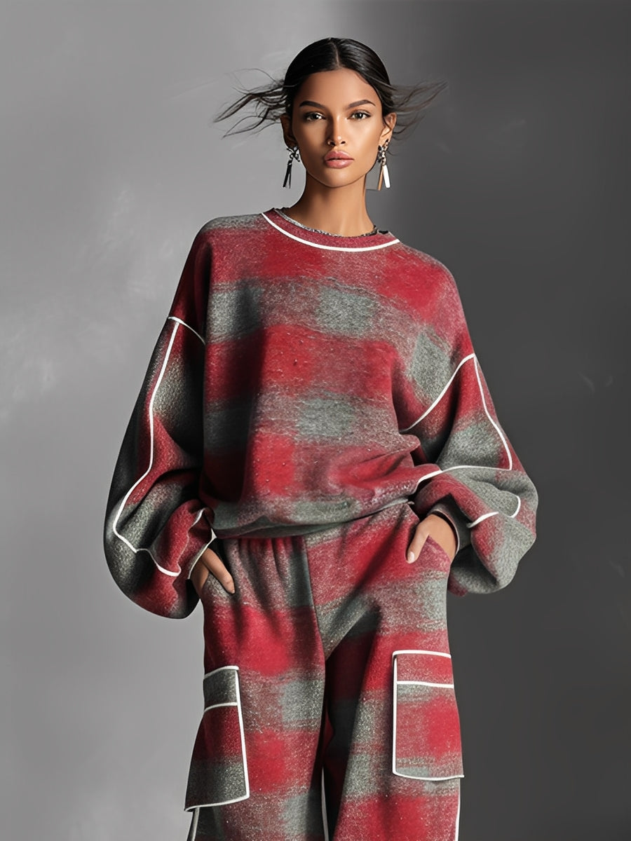 Vivienne | Plaid Color-Blocked Pantsuit Set