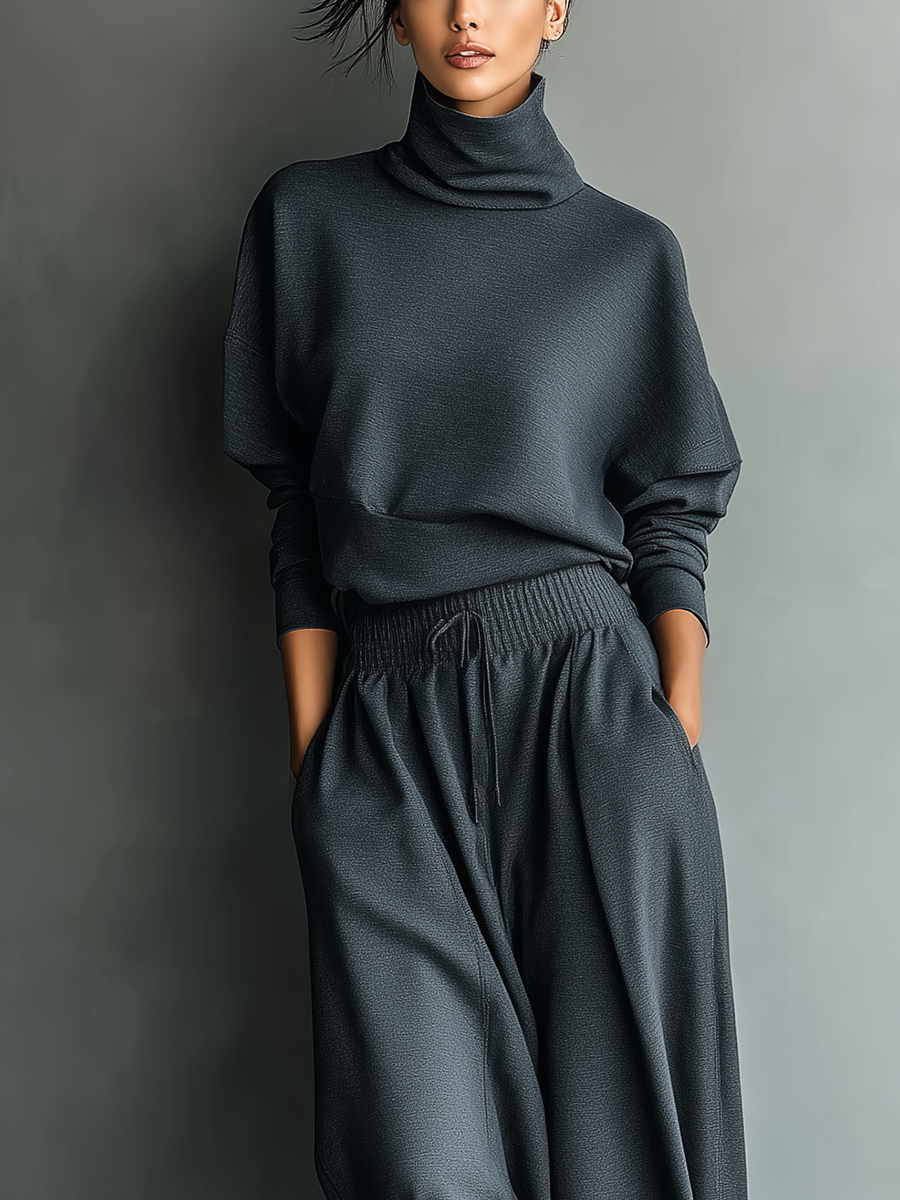 Camille | Charcoal Turtleneck Wide-Leg Set