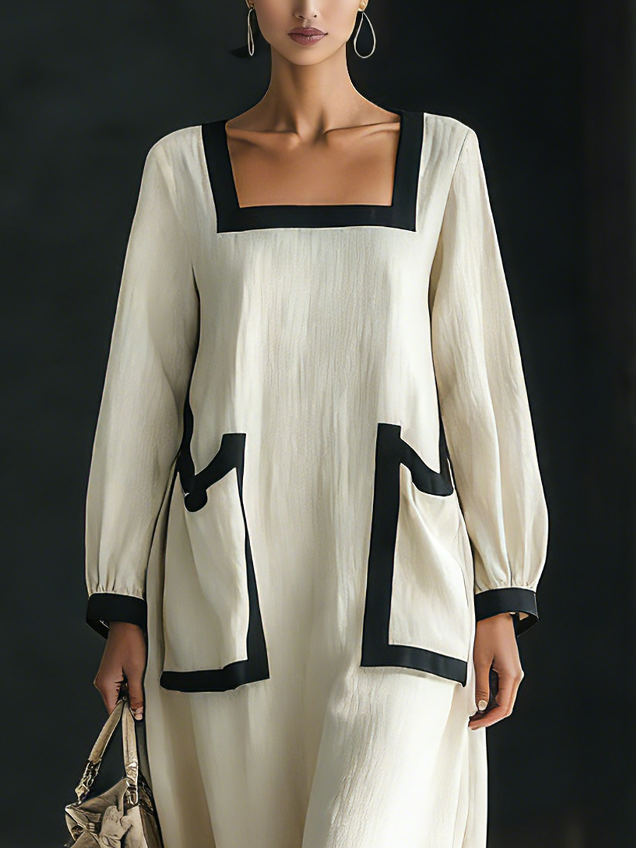 Lucia | Square-Neck Linen Maxi Dress