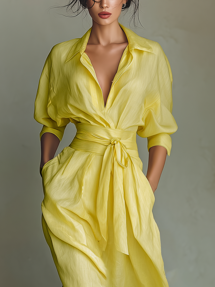 Mila | Lemon Tie-Waist Shirt Dress